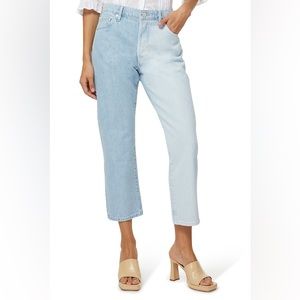 NWT Frame Le Slouch Crop Low Rise Straight Splitscreen Two-Tone Denim Jeans